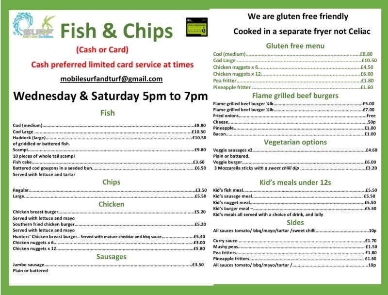 Surf and Turf Fish and Chips menu