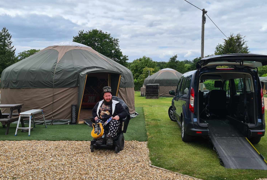 Luke enjoying his stay at the Yurts