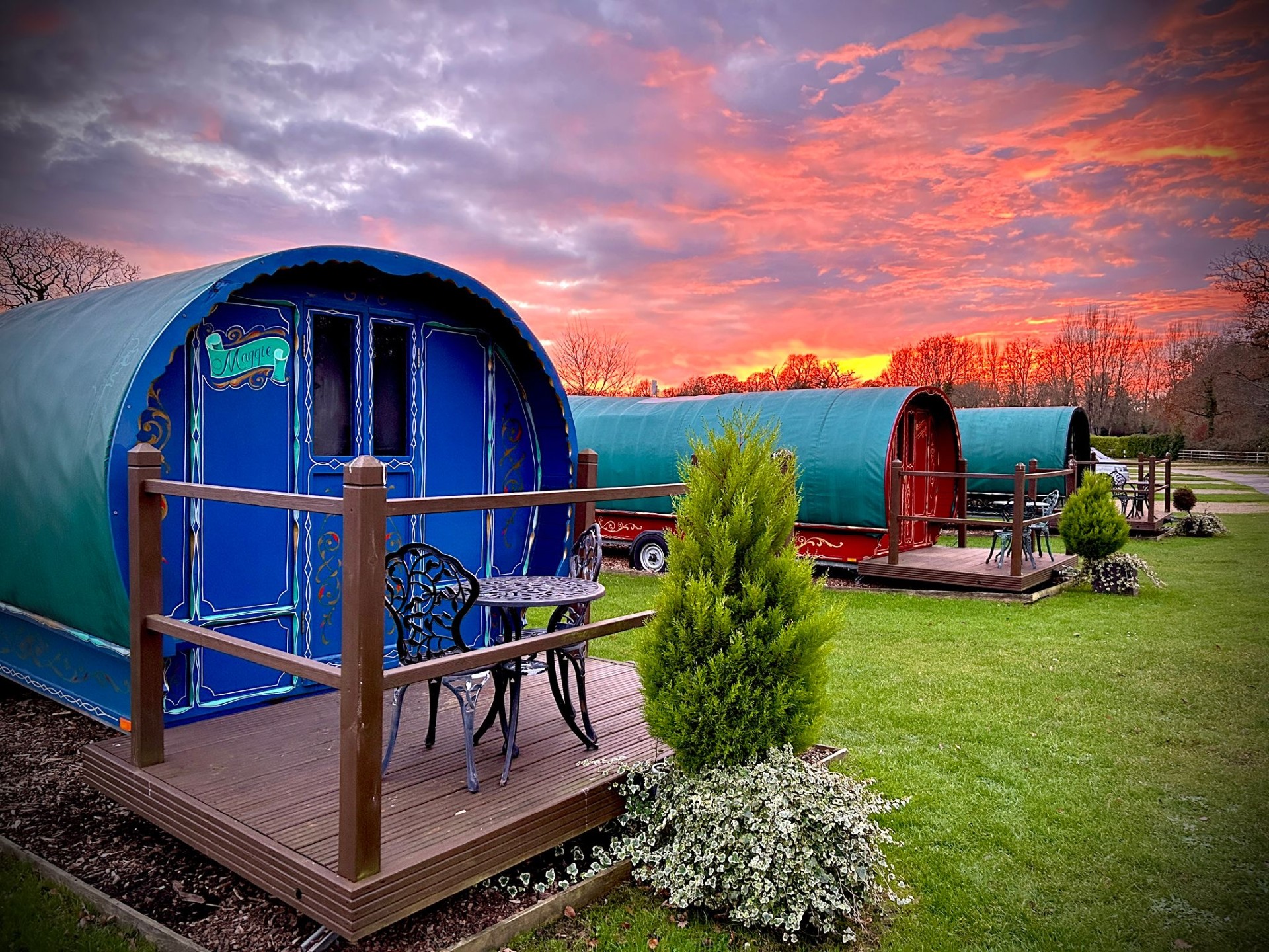 Stunning sunset over the Romany Caravans