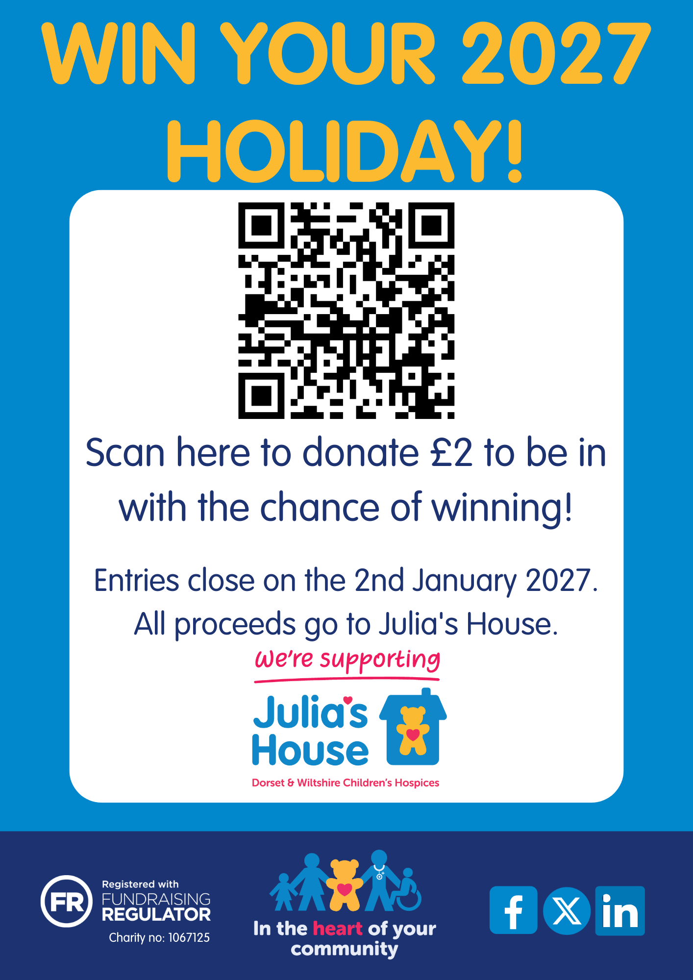 Scan the QR code - donate £2 for a chance to win a holiday at South Lytchett Manor
